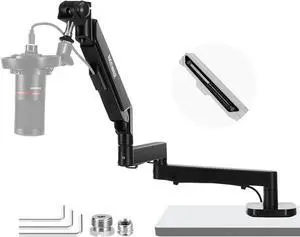 Low Profile Mic Arm Desk Mount, 360° Swivel Boom Arm with Pneumatic Damping Adjustable, Cable Management, Compatible with Shure MV7 SM7B Blue Yeti Gaming Streaming Podcast Microphone, MS002