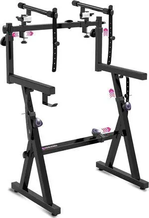 Dual Piano Keyboard Stand with 2nd Tier - Z Style Adjustable and Portable 2 Tier Heavy Duty Music Stand for Synths and Electric Digital Keyboards - Fits 54 61 88 Key Pianos