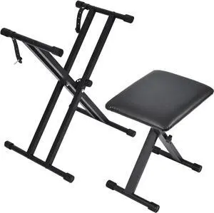 Keyboard & Bench Set, 2024 Upgrade Heavy Duty Double-X Keyboard Stand, Adjustable & Portable Digital Piano Stand with Locking Straps