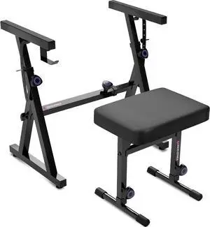 Portable Heavy Duty Digital Piano Stand & Bench Set - Adjustable Keyboard Music Stand & Seat for 54-88 Key Electric Pianos