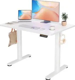 Electric Standing Desk Adjustable Height, 40 x 24 Inches Stand up Desk with Cable Management, Home Office Desks with Splice Board & White Frame, White Top