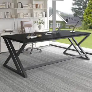78.7" Black Computer Desk, Large Industrial Pc Study Home Office Desk, Long Modern Wood Gaming Work Writing Desk for 2 Person, Farmhouse Double Workstation Executive Desk with Storage in Bedroom