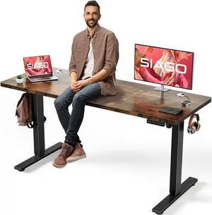 Electric Standing Desk Adjustable - 63 x 24 Inch Sit Stand up Desk with Cable Management - 3 Memory Preset Adjustable Height Table