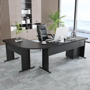 L-Shaped Executive Desk, Large Office Desk with 3-Drawer File Cabinet, Industrial Corner Computer Table with Drawers, Business Workstation for Home Office (Black, 83")