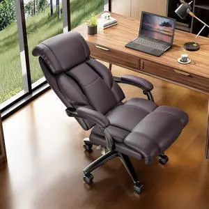 Reclining Office Chair, Executive Big and Tall Office Chair with Wide Seat, Recliner Leather High Back Computer Desk Chairs