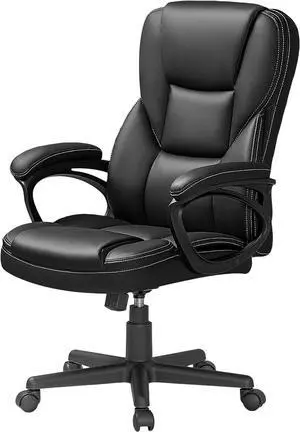 Executive Office Chair, PU Leather Chairs, High Back Ergonomic Armchair for Home Desk with Wheels, Dark Black