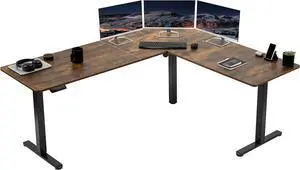 Electric Corner L-Shaped 75 x 63 in Rustic Standing Desk, Memory Height Adjustment, Vintage Brown Top Black Frame, DESK-E3CTN-75