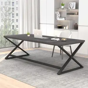 70 Inch Large Desk, Long Computer Desk for Writing Study, Industrial Home Office Work Executive Desk for Bedroom, Wood Metal Pc Gaming Workstation Computer Table for 2 Monitors, Dark Gray Oak