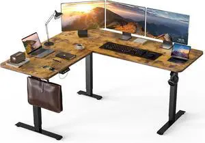 Upgrade Version 63 * 55 inch L Shaped Electric Adjustable Height Standing Desk, Corner Stand Up Sit Computer Table for Gaming Office by DT