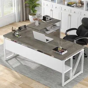 L Shaped Desk with Drawer Cabinet, 63" Executive Computer Desk and lateral File Cabinet, 2 Piece Home Office Furniture with Drawers for Hanging File, Doors with Locks (Dark Oak, 63-inches)