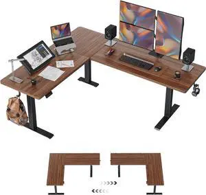 75 * 63" L Shaped Standing Desk, Electric Height Adjustable L Shaped Desk, Suitable for Home Office, Black Walnat