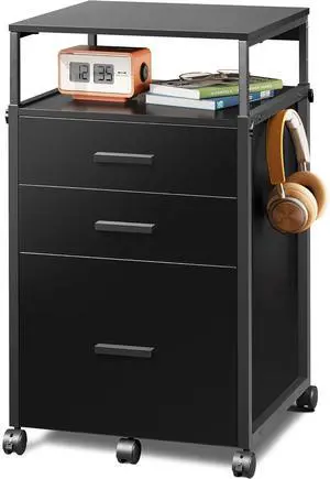 File Cabinet with Storage Drawers, Rolling Printer Stand Adjustable Shelves, Wood Filing for Home Office, Black by DT