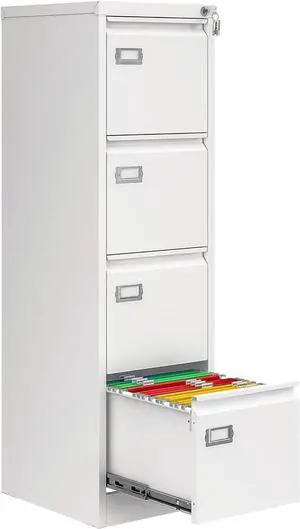 4 Drawer File Cabinet with Lock, Metal Filing Cabinets for Home Office, Vertical Black Locking File Caninet, Steel Narrow Four Drawer File Cabnet for Letter/Legal / A4 / B4- Assembly Required