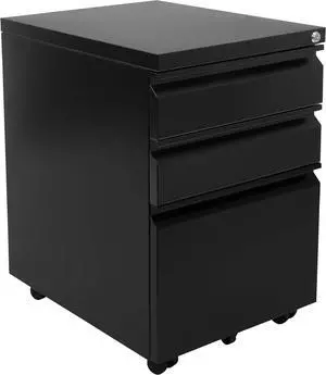 3 Drawer File Cabinet with Lock and Wheels, Under Desk Storage Filing Pedestal for Home Office, No Assembly Small Rolling File Cabinet for Legal, Letter, and A4 Files in Black