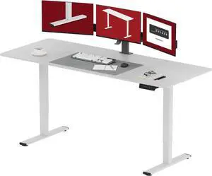 Electric Standing Desk 79x32 Inch Height Adjustable Stand Up Desk Home Office Computer Workstation Sit Stand Home Office Desk with Splice Board (White Frame + White Top)