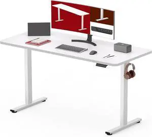 Electric Standing Desk 48 x 24 Inches Whole-Piece Desktop Height Adjustable Stand Up Desk w/6-Button Controller Ergonomic Computer Desk for Home Office, White Frame + White Tabletop