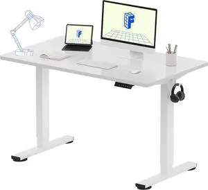 EN1 One-Piece Standing Desk 48 x 24 Inches Height Adjustable Desk Electric Sit Stand Up Desk Home Office Desks Computer Workstation (White Frame + White Desktop)