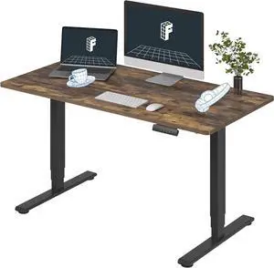 E6 Essential 3 Stages Dual Motor Electric Standing Desk 55x28 Inch Whole-Piece Board Height Adjustable Electric Sit Stand Desk(Black Frame + Special Walnut Desktop, 2 kages)