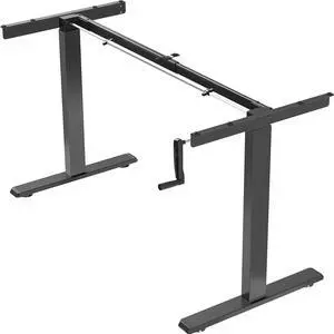 Black Manual Height Adjustable Stand Up Desk Frame with Hand Crank System, Ergonomic Standing 2 Leg Workstation, DESK-V101M