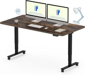 E6 MAX Dual Motor 3 Stages Standing Desk 55x28 Inch Whole-Piece Board Electric Height Adjustable Stand Up Desk 150KG Load Caity(Black Frame + Special Walnut Desktop)