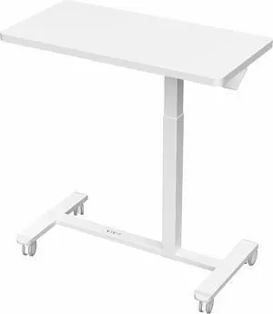 Mobile 32 x 16 inch Over Couch Laptop Table, Height Adjustable Bedside Desk for Recliner, White, C-V02L-W