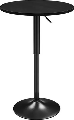 Round Bar Table, Adjustable Height and 360° Swivel Bar Tables, Cocktail Table with MDF Top, Black Leg Base for Bar, Bistro, Café, Full Black