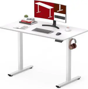 Electric Standing Desk 40 x 24 Inches Whole-Piece Desktop Height Adjustable Stand Up Desk w/6-Button Controller Ergonomic Computer Desk for Home Office, White Frame + White Tabletop