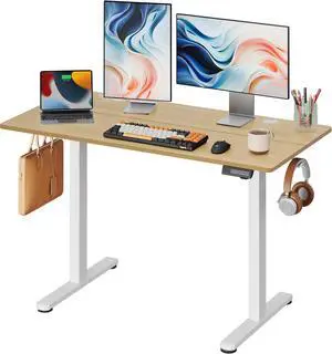 Electric Standing Desk, 48 X 24 Inches Adjustable Height Stand up Desk for Home Office, Ergonomic Sit to Stand Desk with Headphone Hook, 3 Memory Preset Computer Desk, Maple