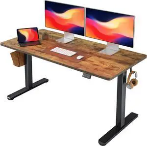 CUIBIKER 55'' Standing Desk, Electric Stand up Height Adjustable Home Office Table, Sit Stand Desk with Splice Board, Rustic Brown