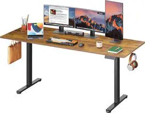Electric Standing Desk, 71 X 28 Inches Adjustable Height Stand up Desk for Home Office, Large Ergonomic Sit to Stand Desk with Headphone Hook, 3 Memory Preset Computer Desk, Rustic Brown
