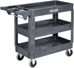 Plastic Service Utility Cart with Wheels, 550lbs Capacity, Heavy Duty Tub W/Deep Shelves, Multipurpose Rolling 3-Tier Mobile Storage Organizer, for Warehouse Garage Industrial Cart