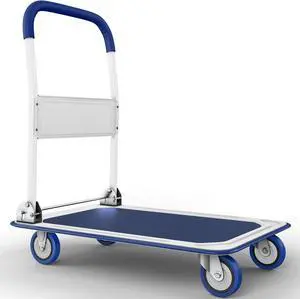 Upgraded Foldable Push C Dolly | 660 lbs. Caity Moving Platform Hand Truck | Heavy Duty Se Saving Collapsible | Swivel Push Handle Flat Bed Wagon - Blue