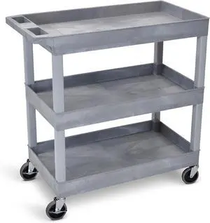 Tubstr 3-Tier Rolling Utility C with Wheels | Supports 300 lbs. Total | Heavy-Duty Caity for Garage Storage, Office Ses, & Kitchen Use | Durable Tool C with Locking Wheels (Gray, 32 x 18)