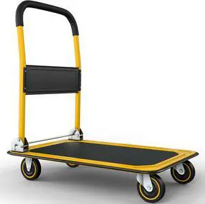 Upgraded Foldable Push C Dolly | 660 lbs. Caity Moving Platform Hand Truck | Heavy Duty Se Saving Collapsible | Swivel Push Handle Flat Bed Wagon - Yellow