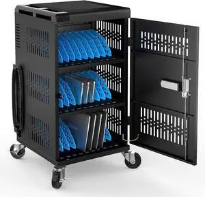 Fully Assembled 30 Bay Mobile Charging and Storage C for iPad,Chromebook and Laptop Computer with Keypad Lock,Up to 14-inch Screen Size,Surge Protection,Front & Back Access Locking Cabinet
