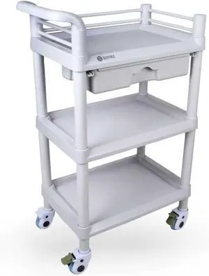 3-Tier Medical Utility C with Drawer and Shelves  360 Degree Multi-Functional Mobile Storage Organizer for Clinic, Hospital, Lab, Office