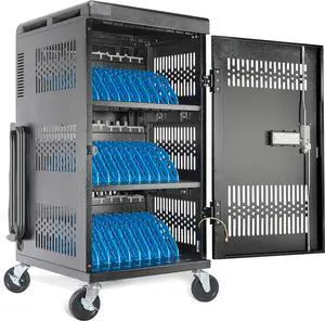 Fully Assembled 30 Bay Mobile Charging and Storage C for iPad,Chromebook and Laptop Computer with Keypad Lock,Up to 14-inch Screen Size,Surge Protection,Front & Back Access Locking Cabinet (Black)