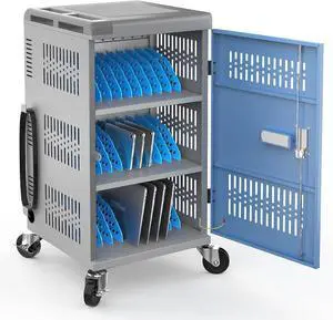 Laptop C on Wheels, Fully Assembled 30-Bay Mobile Charging C with Lockable Door, Fits Devices for Laptops, iPads, Chromebooks Up to 14-inch, Ideal for School, Office & Educational Use