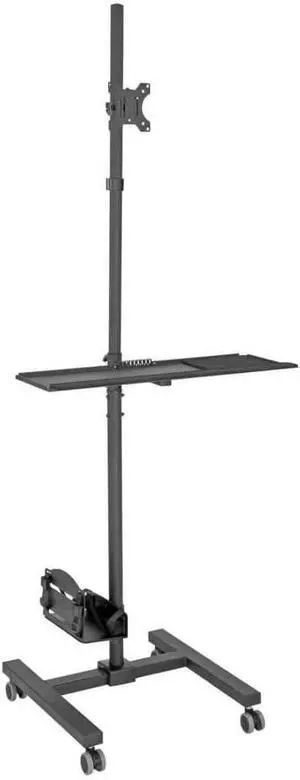 Mobile Workstation with Monitor Mount for Displays 17 to 32, Mobile Computer Stand with Monitor Mount/Keyboard Tray/Hand Rest, Black, 5 Year Warranty (DMCS1732S)