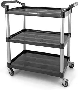 Commercial 3-Shelf Rolling Service Utility C | Caity 390 lbs. | 37" x 34" x 16" | Black