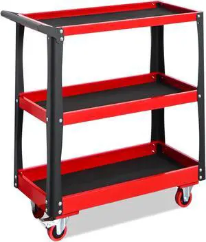 3 Tier Tool Cart with Wheels, Heavy-Duty Steel Utility Rolling Cart, 660 lbs Loading Capacity for Workshop, Garage, Warehouse, Repair Shop