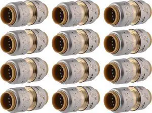 Max 1/2 Inch Coupling, Pack of 12, Push to Connect Brass Plumbing Fitting, PEX Pipe, Copper, CPVC, PE-RT, HDPE, UR008