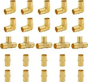 25-Pack 1 Inch PEX Fittings, Elbow(10) Tee(5) Coupling(10), No Lead Brass, Pex Fittings 1 Inch Assortment, UPC, NSF Certified