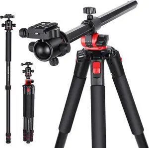 79 inch Camera Tripod Monopod with Center Column and Ball Head Aluminum, Arca Type QR Plate, Bag, Horizontal Tripod Overhead Camera Mount for DSLR Camera, Video Camcorder, Max Load: 33lb