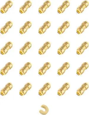 (Pack of 25) 3/4-Inch Straight Coupling Push-Fit Brass Fittings to Connect Pex, Copper, CPVC Tube with a Disconnect Clip,(PF008-25PCS)