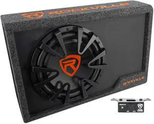 RWS12CA 1200W 12" Amplified Powered Car Subwoofer Enclosure, 4 Ohm, Slim Design, Built-in Amplifier, Remote Bass Control, for Cars, Trucks & SUVs