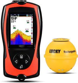 Portable Fish Finder Transducer Sonar Sensor 147 Feet Water Depth Finder LCD Screen Echo Sounder Fishfinder with Fish Attractive Lamp for Ice Fishing Sea Fishing