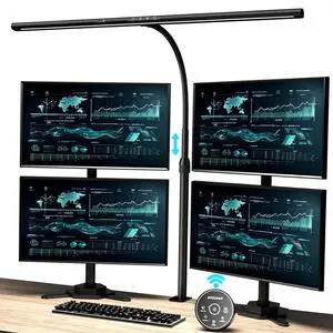 Desk Lamp, 31.5" Wide 24W for Home Office,Gesture Sensing Control Desk Light, Dimmable & Color Temperature, Eye-Caring Office Lamp, Brightest Architect Light for Screen/Workbench