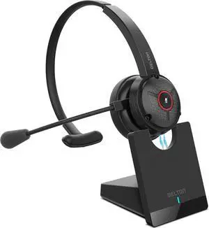 Noise Canceling Bluetooth Computer Headset with Charging Dock, Wireless Headset for Laptop/PC/iMac/Tablet/Smartphones, Compatible with MS Teams, Zoom, Google Meet, Slack and More - Black