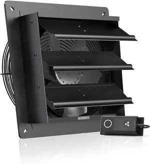 AIRLIFT S10, Shutter Exhaust Fan 10 with 10-Speed Controller, EC Motor - Wall Mount Ventilation and Cooling for Sheds, Attics, Workshops, and Greenhouses
